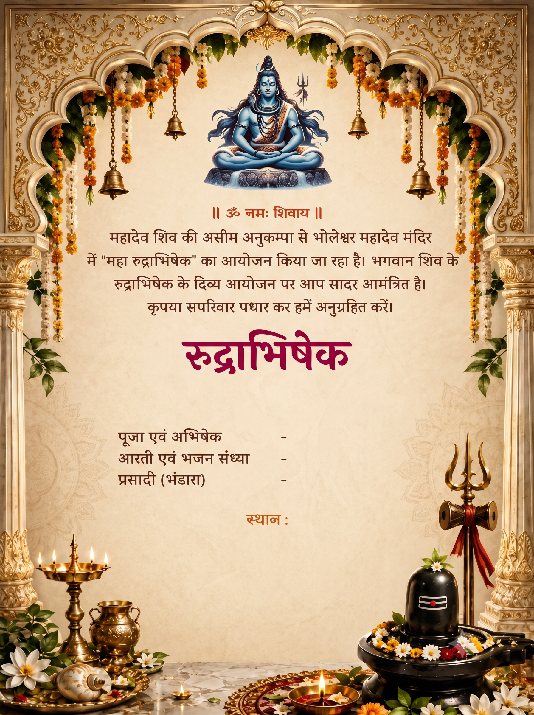 Rudrabhishek · Golden Shiva Temple — editable hindi invitation
