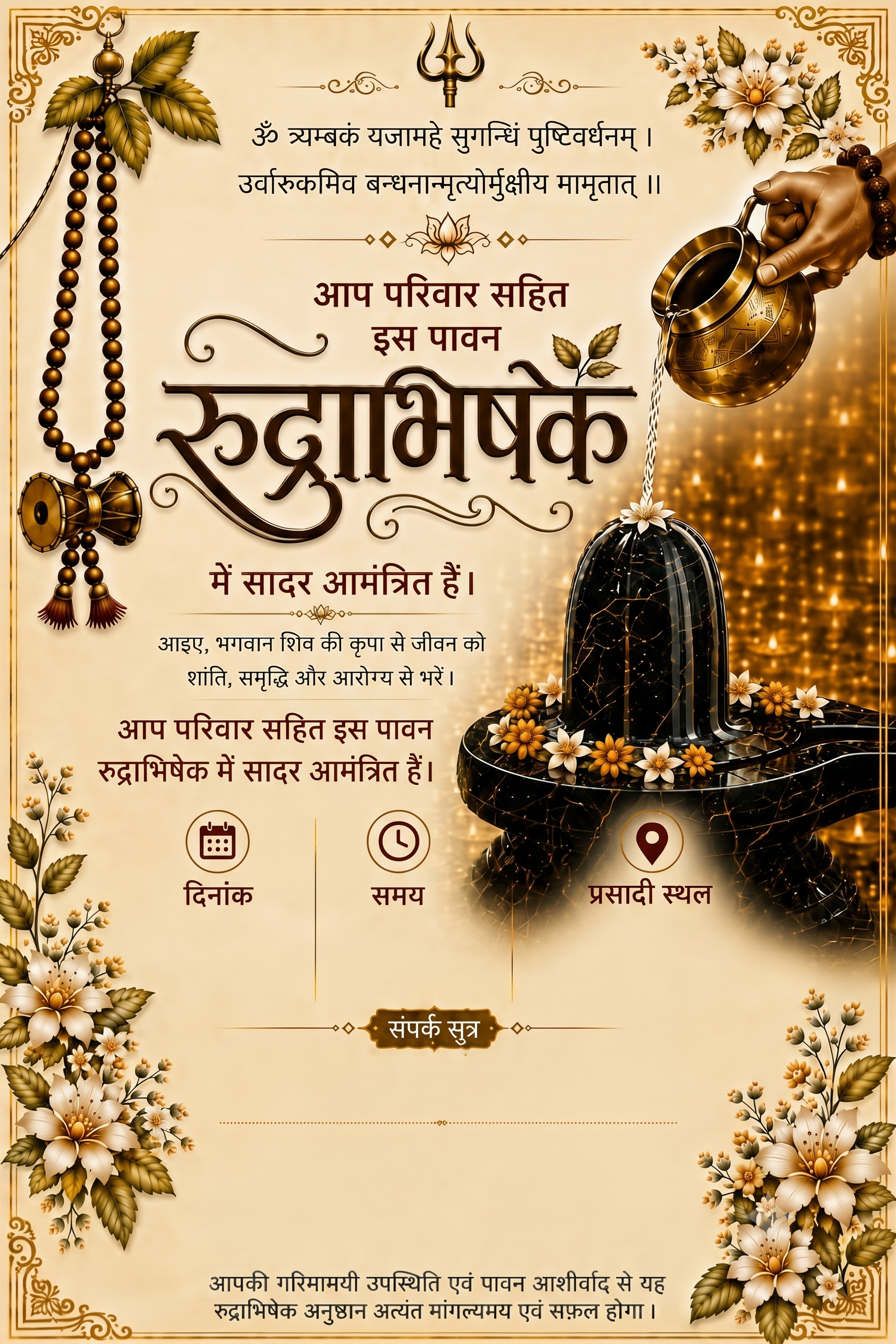 Rudrabhishek · Sacred Abhishek Gold — editable hindi invitation