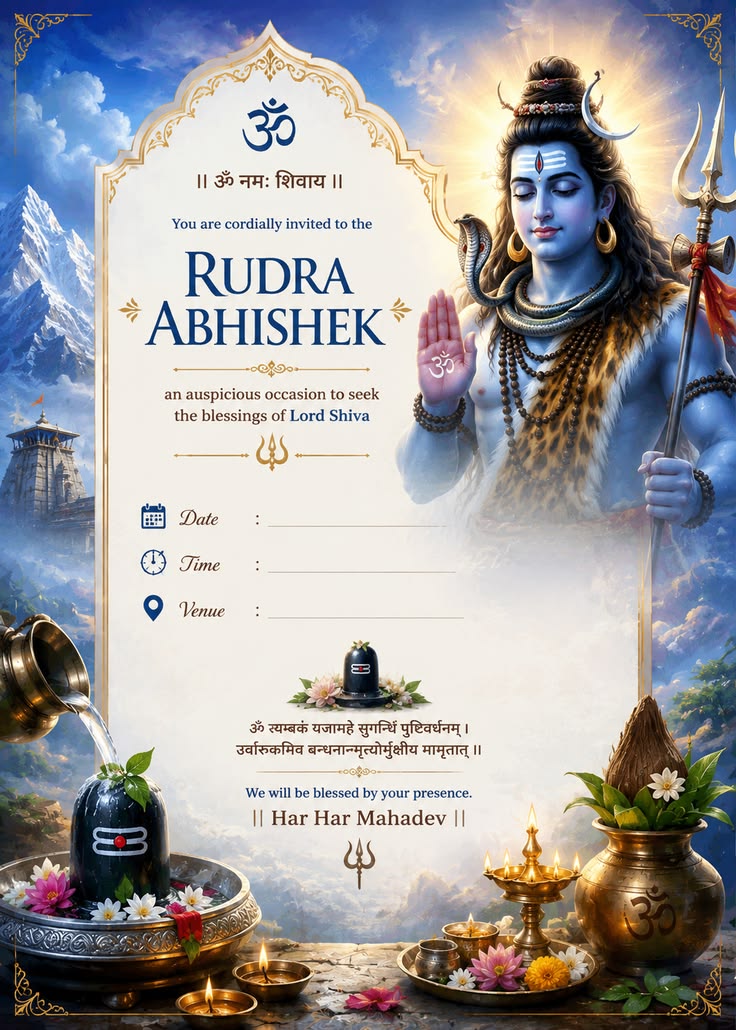 Rudrabhishek · Himalayan Shiva — editable english invitation