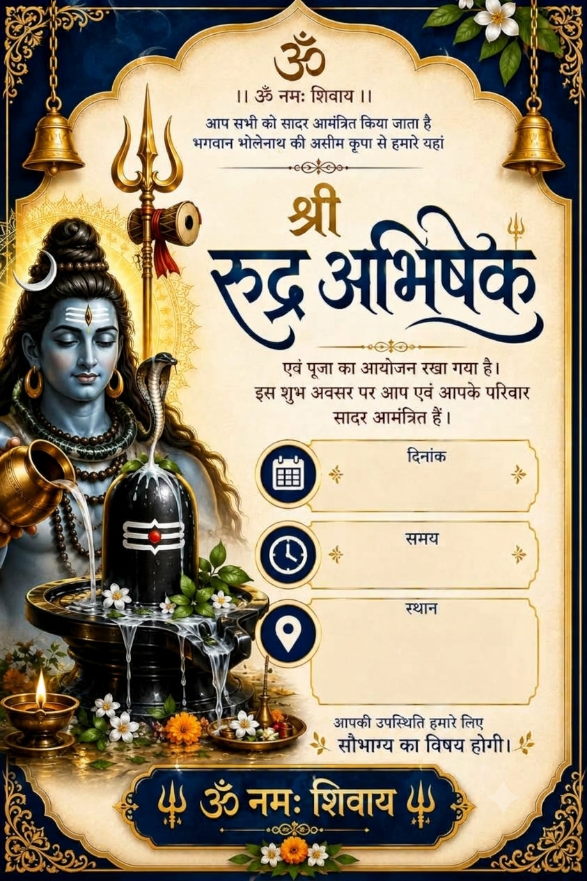 Rudrabhishek · Royal Navy Shiva — editable hindi invitation
